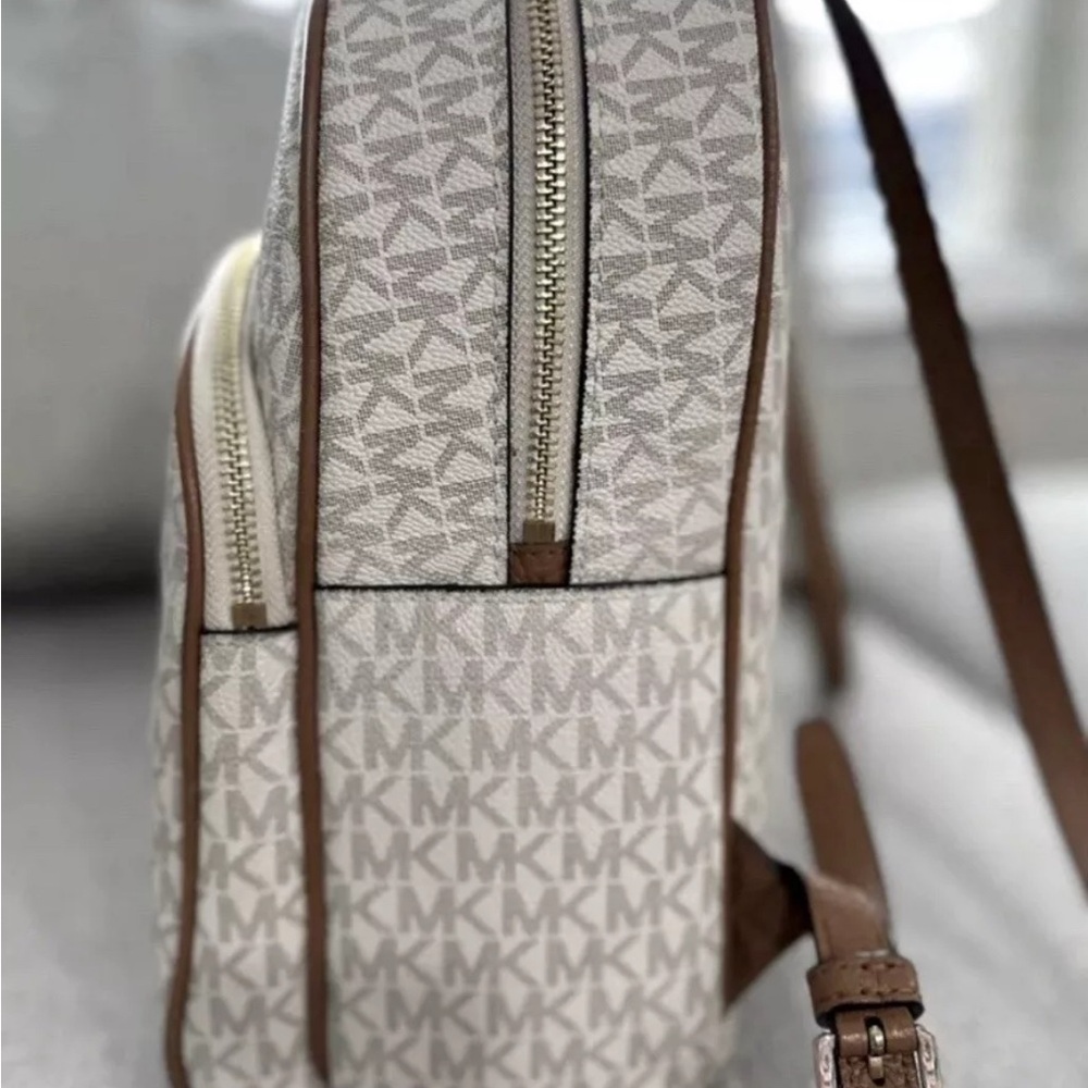 Michael Kors Cream and Brown Geometric Backpack